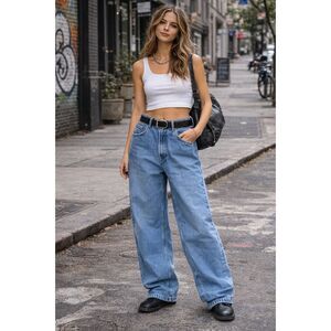 ZARA Steve Meisel Blue Wide Leg Barrel Pants Trousers   Women's Size 6